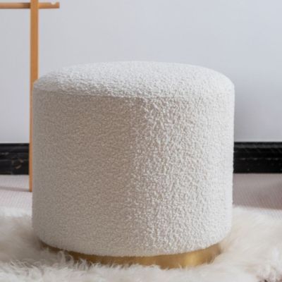 Modern White Round Lamb Wool Vanity Stool Makeup Stool Walking Wardrobe, Coffee Table Small Space, Tub Lighting, Vanity Seat, White Stool, Makeup Stool, White Upholstery, Vanity Chair, White Vanity