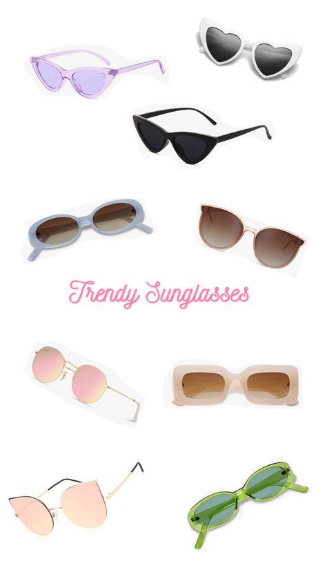 Trendy sunglasses inspired by y2k fashion. Pink lenses, colored frames, cat eyes. Overall eye catching sunglasses. Where To Get Cute Sunglasses, Cute Summer Sunglasses, Cute Sunglasses Aesthetic, Trendy Sunglasses 2022, Thailand Trip Outfit, Sunglasses For Women 2022, Trendy Sunglasses For Women, Sunglasses 2022, Glasses Outfit