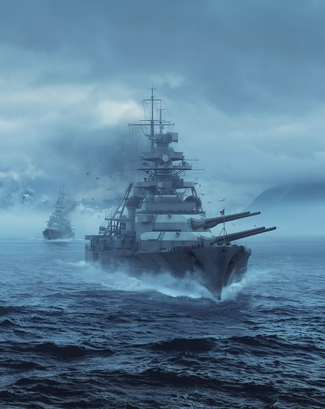 Bismarck Ship, World Of Warships Wallpaper, Bismarck Battleship, Yamato Battleship, Navy Art, Military Wallpaper, Military Drawings, Us Navy Ships, Military Artwork