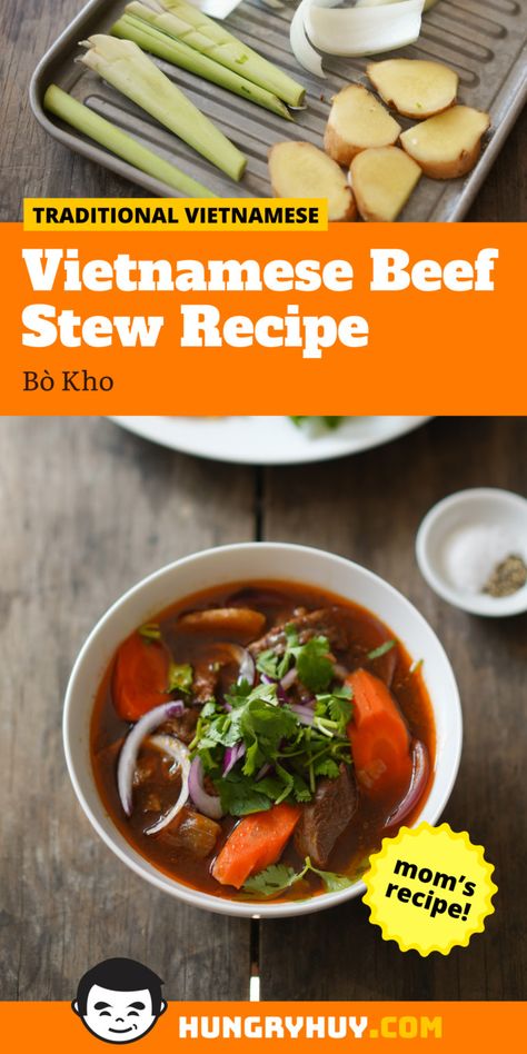 Bo Kho Recipe Vietnamese Food, Vietnamese Stew, Veitmanese Food, Bo Kho Recipe, Bo Kho, Vietnamese Beef Stew, Beef Stew Seasoning, Vietnamese Beef, Vietnamese Dishes