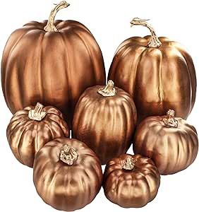 Winlyn 7 Pcs Assorted Sizes Artificial Metallic Bronze Pumpkins Rustic Decorative Fall Pumpkins Foam Pumpkins for Gifts Thanksgiving Halloween Harvest Fall Wedding Table Centerpiece Mantel Shelf Decor Decorative Pumpkins, Fall Wedding Tables, Metal Pumpkins, Festive Centerpieces, Gold Pumpkins, Artificial Pumpkins, Foam Pumpkins, Faux Pumpkins, Thanksgiving Centerpieces