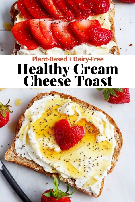 Cream Cheese Toast - a simple and delicious way to start your day! This easy cream cheese toast is topped with fresh strawberries, honey and chia seeds. Gluten-free friendly, dairy-free and plant-based. Such a great healthy breakfast idea! #creamcheesetoast #creamcheesetoastrecipe #thewoodenskillet #dairyfreebreakfast #thewoodenskillet Cream Cheese On Toast, Brunch Toast, Cream Cheese Snacks, Cream Cheese Toast, Cream Cheese Breakfast, Bagel Sandwiches, Healthy Easy Meals, Cheese Toast Recipe, Healthy Cream Cheese