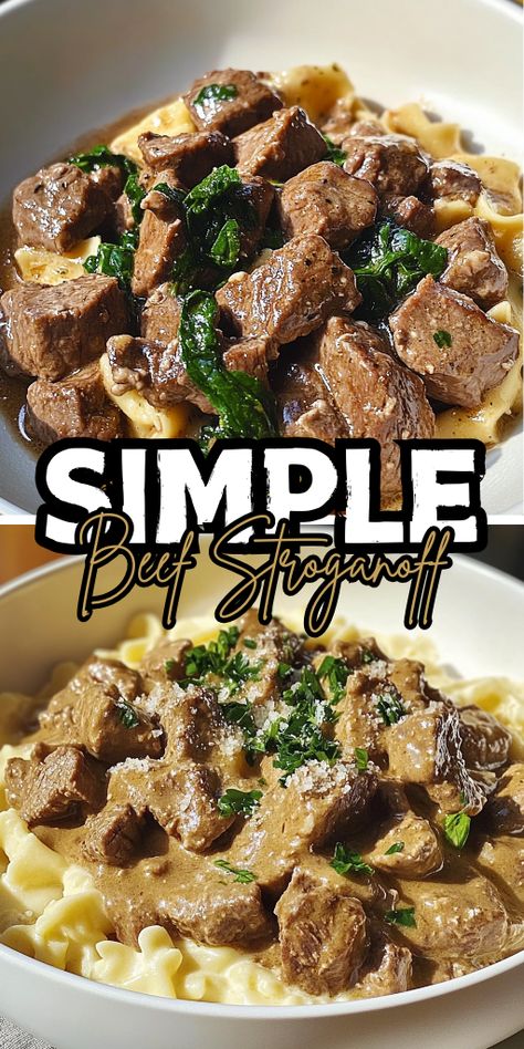 This classic Beef Stroganoff recipe is the ultimate comfort food! 🥩🍄 Rich, creamy, and hearty, it’s the perfect dish for family dinners or special occasions. Made with tender beef, creamy sauce, and mushrooms, this easy-to-follow recipe is guaranteed to satisfy your cravings. Ready in just 30 minutes, this easy Beef Stroganoff is a weeknight dinner winner!  #BeefStroganoff #ComfortFood #EasyDinner #QuickRecipes #FamilyMeals Beef Stroganoff With Red Wine Recipe, Recipes With Sliced Beef, Old Fashioned Beef Stroganoff, Easy Beef Stroganoff Recipe, Simple Stroganoff Recipe, Beef Stroganoff With Stew Meat, Simple Beef Stroganoff, Stroganoff Recipe Easy, Beef Stroganoff Sauce