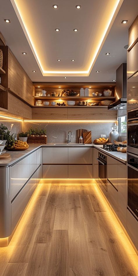 Kitchen Interior U Shape, Kitchen Set Design, Stove Design, Kitchen Light Fixtures, Kitchen Decor Collections, House Interior Design Styles, Interior Design Your Home, Modern Kitchen Cabinet Design, Modern Kitchen Design Luxury 2020