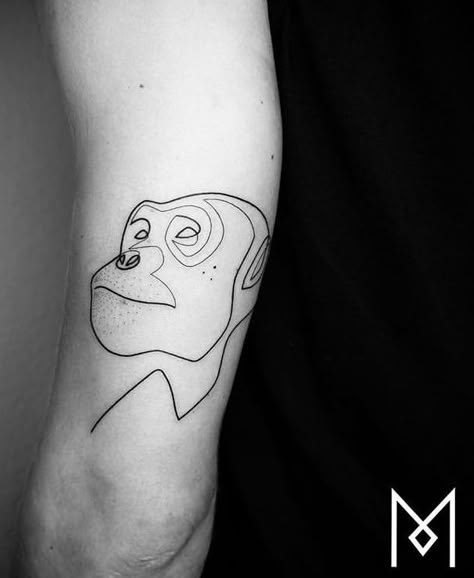 Feminine Monkey Tattoo, Monkey Line Tattoo, Orangutan Tattoo Simple, Fine Line Monkey Tattoo, Minimalist Monkey Tattoo, Primate Tattoo, Tattoo That Represents Strength Woman, Chimp Tattoo, Chimpanzee Tattoo