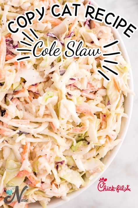 Chick Fil A Cole Slaw Copy Cat Recipe has a creamy and sweet dressing over delicious carrots and crunchy cabbage. Perfect to take to any picnic or family gathering. You won’t want to get the take-out anymore when you see how easy and delicious this recipe is. Chick Fil A Cole Slaw, Copycat Coleslaw, Easy Cole Slaw, Chick Fil A Copycat, Summer Entrees, Coleslaw Recipes, Sweet Dressing, Bbq Side Dish, Easy Potluck