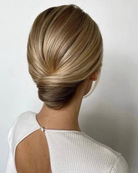 Long Hair Bride Updo, Bridal Hair French Twist With Veil, Modern Waves Hair, Simple Elegant Bridal Hair, Classic French Roll Hairstyle, Sleek French Twist Updo, Slick Back French Twist, Low French Twist Wedding Hair, Hair Do Up