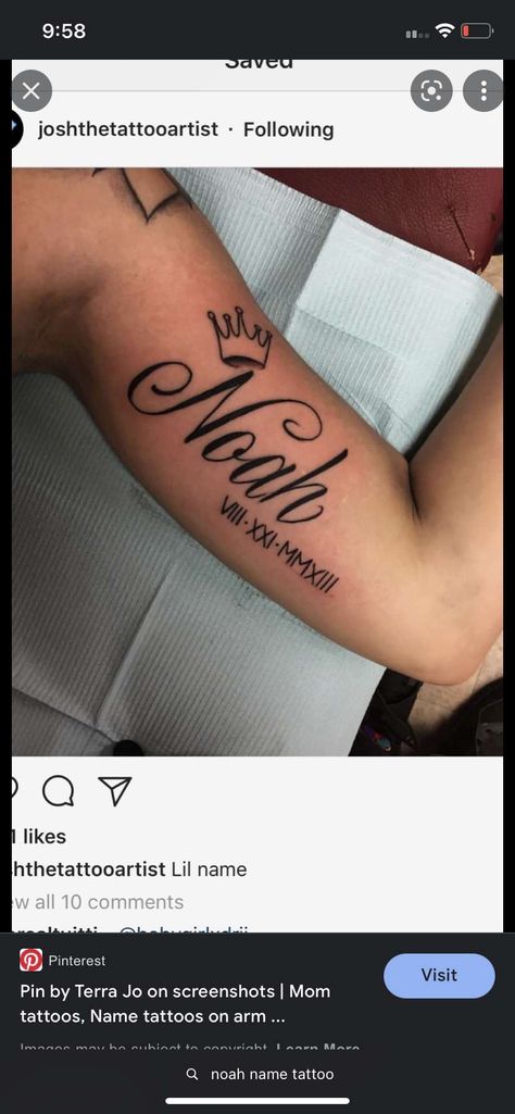 Noah Name, Name Tattoos On Arm, Tattoos On Arm, Name Tattoos For Moms, Baby Name Tattoos, Ideas Name, Mommy Tattoos, Snakebites, Mother Tattoos