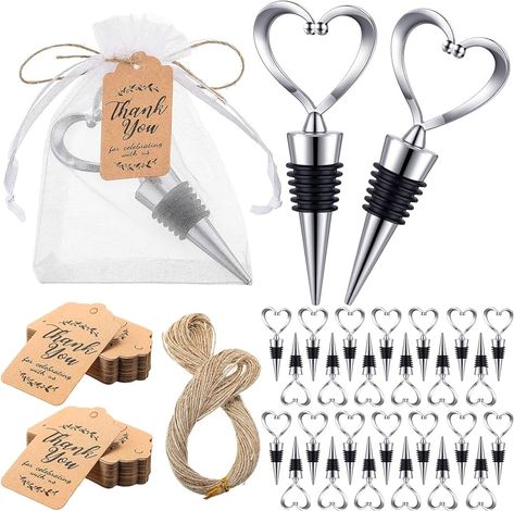 Amazon.com: 90 Pack Heart Shaped Wine Stoppers Wedding Favors for Guests Stainless Steel Love Beverage Bottle Stopper with 100 Tags 100 Organza Bags and Twine Bulk for Bridal Shower Valentines Party Favors Gifts: Home & Kitchen