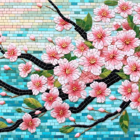 #cherryblossom #mosaic Outside Wall Art, Traditional Picture Frames, Paper Mosaic, Mosaic Frame, Mosaic Art Projects, Floral Mosaic, Mosaic Flowers, Mosaic Artwork, Mosaic Garden