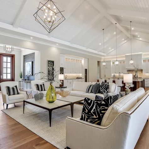 75 Beautiful Living Room with No Fireplace and No TV Pictures & Ideas - November, 2021 | Houzz Living Room With No Fireplace, Tv Living Room Ideas, Transitional Living Room Ideas, Cathedral Ceiling Living Room, Room Pictures Ideas, Small Sitting Rooms, Florida Living Room, Open Living Room Design, No Tv