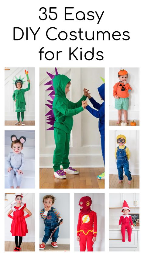 The best DIY costumes for babies, toddlers and kids. Find 35 EASY DIY Costumes Handmade Costumes For Kids, Little Boy Halloween Costumes Diy, Preschool Boy Halloween Costumes, Diy Superhero Costume For Kids, Homemade Toddler Halloween Costumes, Diy Toddler Boy Costume, Toddler Diy Costume, Boy Costumes Diy, Last Minute Toddler Costume