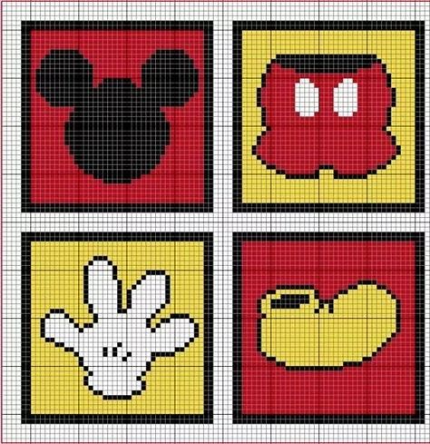 Mickey Cross Stitch Pattern, Mickey Mouse Cross Stitch, Disney Cross Stitch Patterns, Graph Crochet, Crochet Disney, Pixel Crochet, Tapestry Crochet Patterns, Disney Cross Stitch, Beaded Cross Stitch