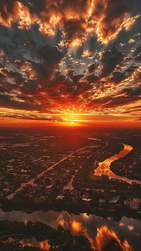 Sunset sky, golden clouds, red and yellow colors, burning cloud patterns over the city of Texas, lake view, real photography, high definition details in the style of real photography. Golden Clouds, Ocean Sunsets, Beach Wall Collage, I Love The Ocean, Real Photography, Golden Sunset, Old Radios, Clouds Pattern, Neon Wallpaper