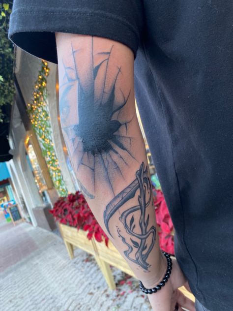 Glass Shatter Tattoo Elbow, Broken Glass Elbow Tat, Shattered Glass Elbow Tattoo, Glass Elbow Tattoo, Anime Elbow Tattoo, Shattered Glass Tattoo, Edgy Tattoos, Dark Elbows, Elbow Tattoo