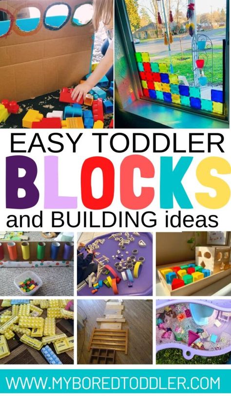 Blocks and building are such a great way for toddlers to learn through play. There are so many EASY ways to play with the blocks you already have. Building And Construction Activities, Preschool Building Activities, Block Activities, Activity Ideas For Toddlers, Preschool Building, Toddler Fine Motor Activities, Preschool Construction, Early Head Start, Blocks Preschool