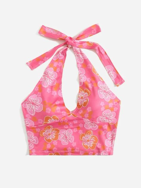 Tie Backless Halter Top, Halter Tops Outfit, Pink Halter Top, Floral Halter Top, Backless Halter Top, Preppy Summer Outfits, Preppy Summer, Coconut Girl, Cute Swimsuits