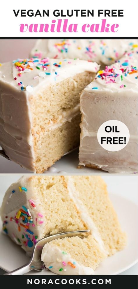 Gluten Free Angel Food Cake, Easy Vanilla Frosting, Vegan Gluten Free Cake, Gluten Free Birthday Cake, Nora Cooks, Gluten Free Vanilla Cake, Vegan Vanilla Cake, Vegan Birthday, Vegan Birthday Cake