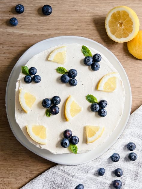 Lemon Blueberry Cake with Whipped Vanilla Cream Cheese Frosting Best Cakes With Cream Cheese Frosting, Lemon Blueberry Cake With Cream Cheese, Lemon Cake With Blueberry Frosting, Mini Birthday Cake Recipe, Blueberry Decorated Cake, Lemon Blueberry Cake Decoration, Blueberry Cake Aesthetic, Small Lemon Cake, Blueberry Cake Decoration