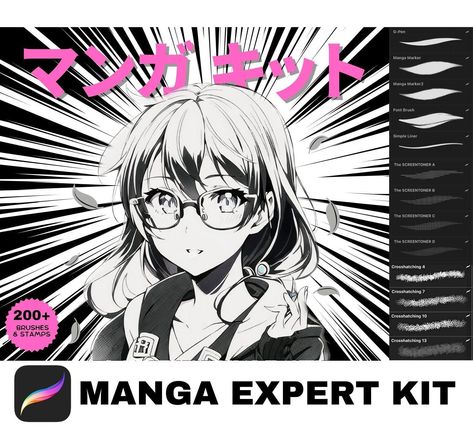 200+ Manga Brushes: Procreate, Comic Ink, Liner & Screentone | Create stunning manga art Manga Shading, Manga Brush, Procreate Comic, Hair Procreate Brushes, Free Lineart, 3d Procreate, Pattern Procreate, Manga Procreate, Hair Procreate