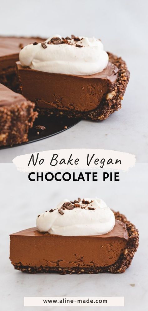 This vegan chocolate pie is incredibly delicious and perfect for all chocolate lovers! The filling is creamy, silky smooth, and simply mind-blowing! #vegan #chocolate #pie #recipe #tofu #nobake #raw Tofu Chocolate Pie, Vegan Chocolate Pie Recipe, Vegan Chocolate Pie, Chocolate Pie Filling, Recipe Tofu, Chocolate Pie Recipe, Cake For Two, Cream Pie Filling, Winter Holiday Recipes