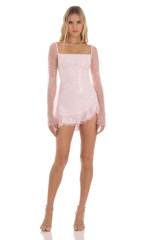 Sequin Corset Dress, Pink Hoco Dress, Sequin Long Sleeve Dress, Pink Sparkly Dress, Sequin Corset, Cute Formal Dresses, Hoco Dresses Long Sleeve, Hoco Dresses Long, Pink Long Dress