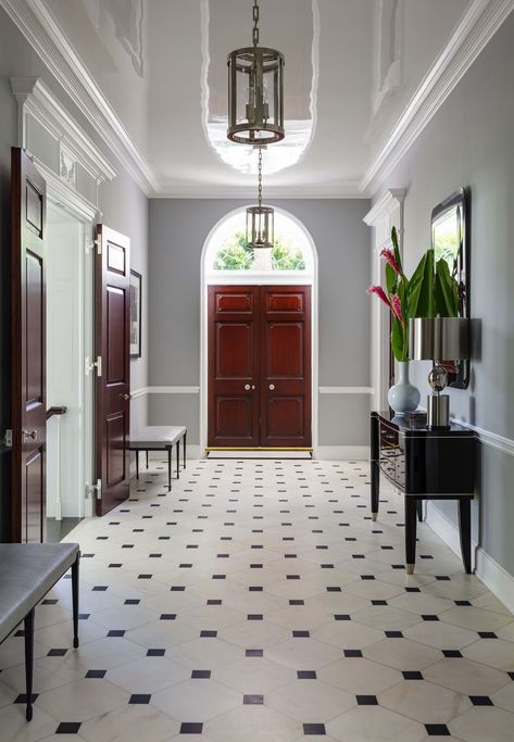 Front Foyer Tile Ideas, Tiled Hallway Ideas, Tiled Entrance Hall, Front Foyer Tile, House Entrance Foyer, Front Entrance Tile, Apartment Foyer Design, Apartment Foyer, Foyer Design Ideas