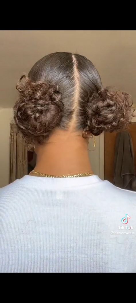 Two Buns Curly Hairstyle, 3b Hairstyles Medium, Two Low Buns Curly Hair, Two Low Curly Buns, Two Low Buns Natural Hair, Cute Curly Hair Updos, Two Low Buns Hairstyle, Two Low Buns, Messy Bun Curly Hair