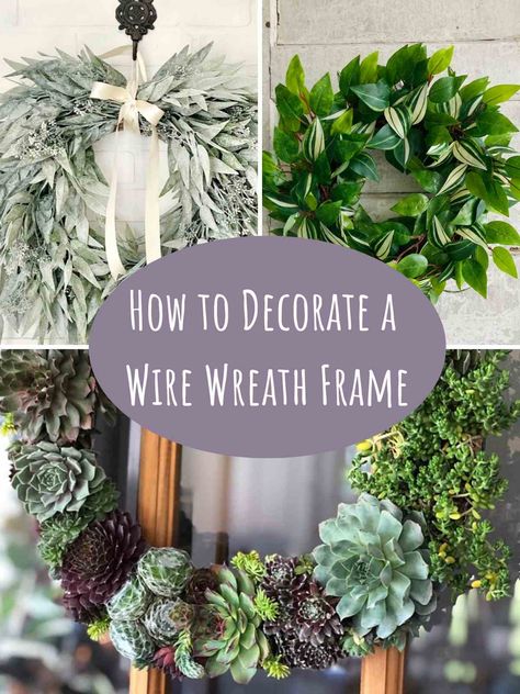 Wire Frame Wreath Diy, Metal Frame Wreath Diy, Crafts Using Wire Wreath Frame, How To Use Wire Wreath Frames, How To Use A Wire Wreath Form, Wreaths Wire Frame, How To Make A Vine Wreath, Wreath Using Wire Frame, Wire Hoop Wreaths