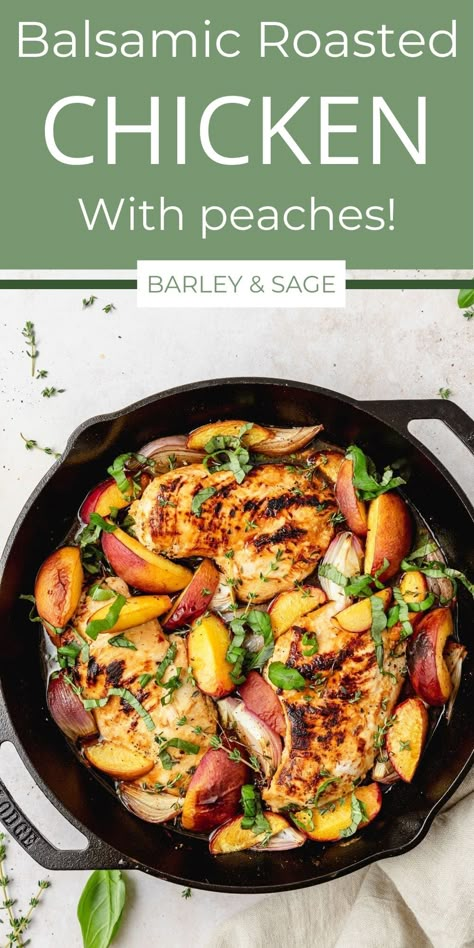 Chicken And Peaches, Balsamic Peach, Peach Chicken, Dish Sides, Cooking With White Wine, Peach Recipes, Tuscan Chicken, Sheet Pan Meals, Balsamic Chicken