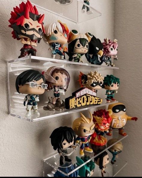 My Hero Academia Collection, Mha Bedrooms Ideas, Aesthetic Funko Pop Display, My Hero Academia Room Decor, Mha Room Decor, My Hero Academia Room Ideas, My Hero Academia Bedroom, My Hero Academia Room, Mha Funko Pop