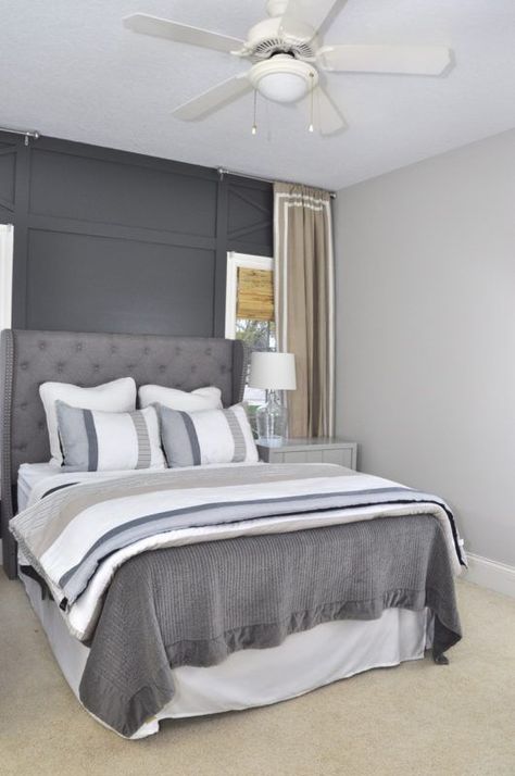 17 Nice Bedroom Paint Colors For Prepare New Year in 2019 - Enhance your bedroom with the right paint color pattern and also decorating suggestions. These are a few of the finest colors to paint your master bedroom to produce a relaxing, calm area. #Bedroom #Paintcolors #Interior #Modern #colorfulpainting Gray Accent Wall Bedroom, Gray Accent Wall, Grey Bedroom Paint, Accent Wall Paint Colors, Dark Gray Bedroom, Light Gray Bedroom, Burger Design, Gray Bedroom Walls