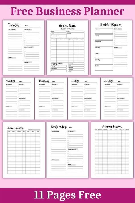 Free small business Planner | Business Printable Planner by  Sharon Bottoms dailyplannertemplate #travelplanner Work Project Planner Printable Free, Order Form Template Free Printable Craft, Small Business Paperwork Organization, Business Forms Templates Free Printable, Inventory Printable Business Free, Raffle Ideas For Small Business, Business Plan Template Free Printables, Small Business Planner Free Printables, Free Business Planner