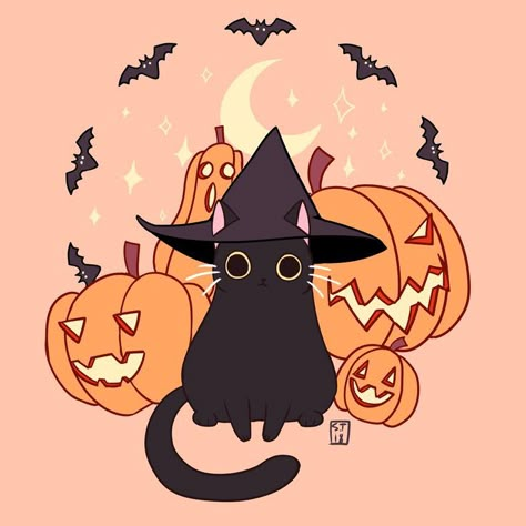 I thought we needed to get into the halloween feel! I thought this cat was perfect! Halloween Pfp, Halloween Vibes, A Black Cat, Halloween Art, Spooky Season, Cat Art, Pumpkins, Black Cat, Cute Art