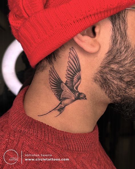 Swallow Tattoo On Neck, Bird Tattoo On Neck For Men, Swallow Neck Tattoo Men, Coverup Neck Tattoos Women, Bird Tattoo Neck Men, Swallows Tattoo Men, Neck Tattoo For Guys Birds, Men’s Swallow Tattoo, The Swallow Tattoo