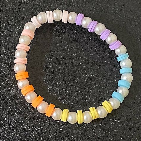 Clay bead and pearl bracelet Clay Bracelet Ideas, Clay Bead Ideas, Make Clay Beads, Clay Bead Bracelet Ideas, Bracelet With Pearls, Bracelet Business, Colorful Bead Bracelets, Bead Bracelet Ideas, Clay Bead Bracelets