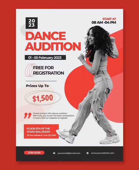 Dance Audition Poster Template AI, EPS, PSD. Size 8.2 x 11.7 Inch (A4) with bleeds. Dance Audition Poster, A4 Poster Design, Audition Poster Design, Audition Poster, Class Poster Design, Dance Poster Design, Dance Flyer, Charity Poster, Dance Audition