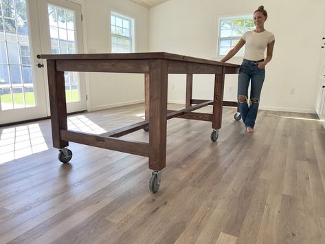 DIY Large Work Table | Free Plans! - Home With Stefani Butchers Block Island, Adjustable Height Work Table, Router Table Top, Butcher Table, Desk Accesories, Diy Butcher Block, Garage Workbench Plans, Butcher Block Table, Butchers Block