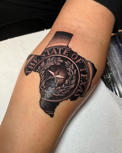 106 State Of Texas Tattoo Ideas- Show Your Lone Star Pride - Psycho Tats Texas Skull Tattoo, Small Houston Tattoos, State Of Texas Tattoo, Made In Texas Tattoo, Matthew 5 9 Tattoo, Texas Style Tattoos, Texas State Tattoo, Texas Stamp Tattoo, Texas Sleeve Tattoo