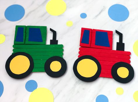 Here's Your Free Tractor Template Tractor Craft, Tractor Crafts, Popsicle Stick Craft, Popsicle Stick Crafts For Kids, Tractors For Kids, Transportation Crafts, Popsicle Crafts, Farm Crafts, Popsicle Stick Crafts