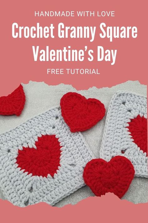 Valentine’s Day Granny Square, Heart Granny Square Tutorial Video, Granny Heart Crochet Pattern Free, Chunky Crochet Granny Square, Crochet Blanket Sweater, Crochet Diys, Easy Squares, Heart Granny Square, Granny Square Pattern Free