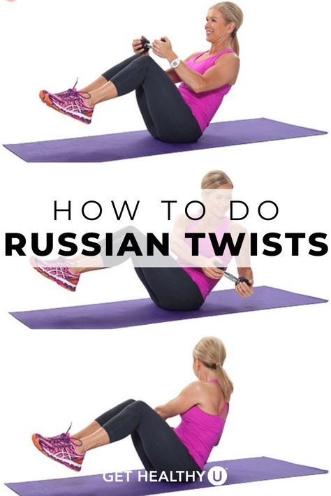 A Russian twist is a core body exercise that strengthens all parts of your abdominals, especially your obliques. By learning how to do a Russian twist, you add another excellent core move to your arsenal of exercises and move beyond just crunches alone. Twisting Exercises, Russian Twist Exercise, Chris Freytag, Strengthen Core Muscles, Stronger Core, Cross Training Workouts, Strength Workouts, Love Handle Workout, Ab Core Workout