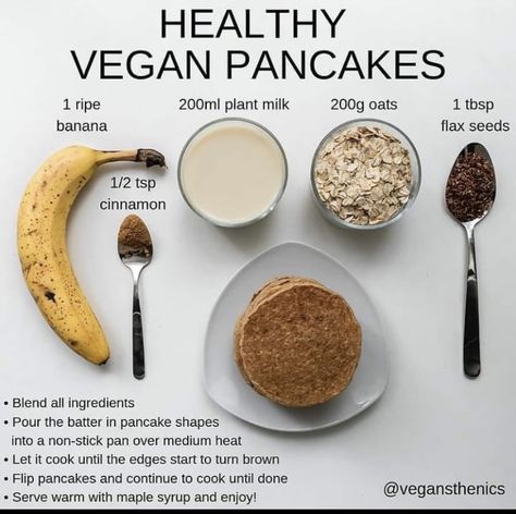 Healthy Vegan Pancakes, Menu Sarapan Sehat, Easy Fitness, Vegan Pancakes, Vegan Meal Plans, Makanan Diet, Vegan Fitness, Vegan Foods, Vegan Breakfast Recipes