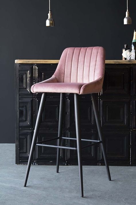 Tall Casino Velvet Bar Chair - Rose Pink from Rockett St George Bar Chairs Design, Chair Photography, Ip Design, Modern Home Decor Kitchen, Velvet Stool, Kursi Bar, Breakfast Bar Stools, Pink Bar, Chairs Design