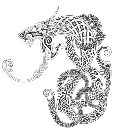 Jormungandr Tattoo, Viking Dragon Tattoo, Runes Tattoo, Tattoos Celtic, Traditional Viking Tattoos, Celtic Tattoos For Men, Viking Knotwork, Celtic Dragon Tattoos, Norse Mythology Tattoo