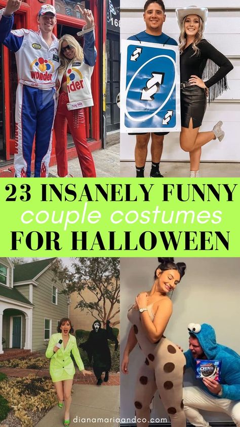 I'm so excited about these funny couple costumes for Halloween! They are all so hilarious and unique, you are going to love how many cute ideas there are to try. Funny Couple Costumes For Halloween, Diy Funny Halloween Costumes, Clever Couples Halloween Costumes, Easy Adult Halloween Costumes, Unique Couples Costumes, Diy Adult Halloween Costumes, Partner Halloween Costumes, Couple Costumes For Halloween, Funny Adult Costumes