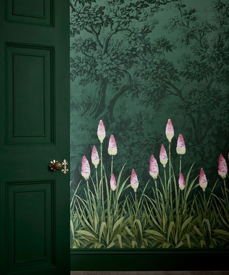 5 ways nature-inspired decor schemes can boost your wellbeing | Dark Brunswick Green, Brunswick Green, Calm Room, Calm Home, Portland Stone, Outdoor Greenhouse, Masonry Paint, Toile Wallpaper, Hot Pink Flowers