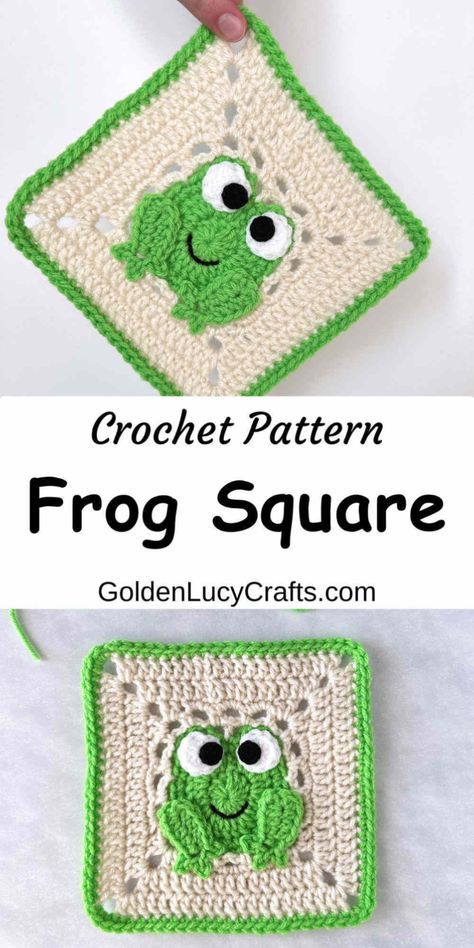 Crochet Pattern Frog Square CrochetProjects, DIYCrochet, CrochetPatterns Granny Square Applique, Crochet Frog Applique, Frog Granny Square, Frog Applique Pattern, Crochet Frog, Crochet Rabbit, Animal Graphic, Sunflower Pattern, Applique Pattern