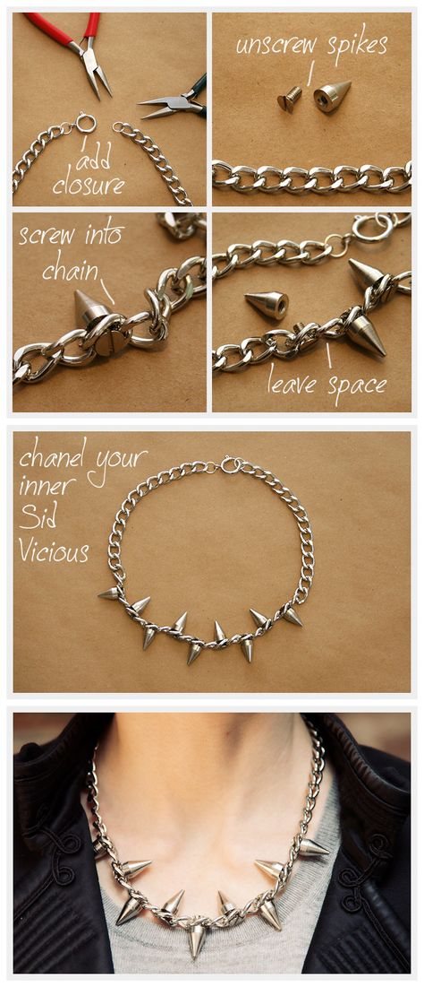 Edgy Crafts, Alternative Accessories Diy, Edgy Diy Jewelry, Cool Diy Accessories, Diy Alternative Accessories, Easy Diy Goth Clothes, Diy Chain Bracelets, Chain Jewelry Diy, Diy Alternative Jewelry