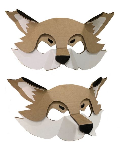 DIY CARDBOARD FOX MASK Cardboard Fox Mask, Fox Mask Paper, Diy Wolf Mask, Wolf Mask Diy, Mask Out Of Cardboard, Kids Viking Costume, Fox Mask Template, Cardboard Helmet, Fox Mask Diy